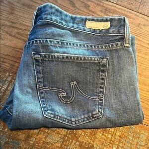 Ag Adriano Goldschmied Blue Relaxed Slim Leg Jeans with Distressed Details